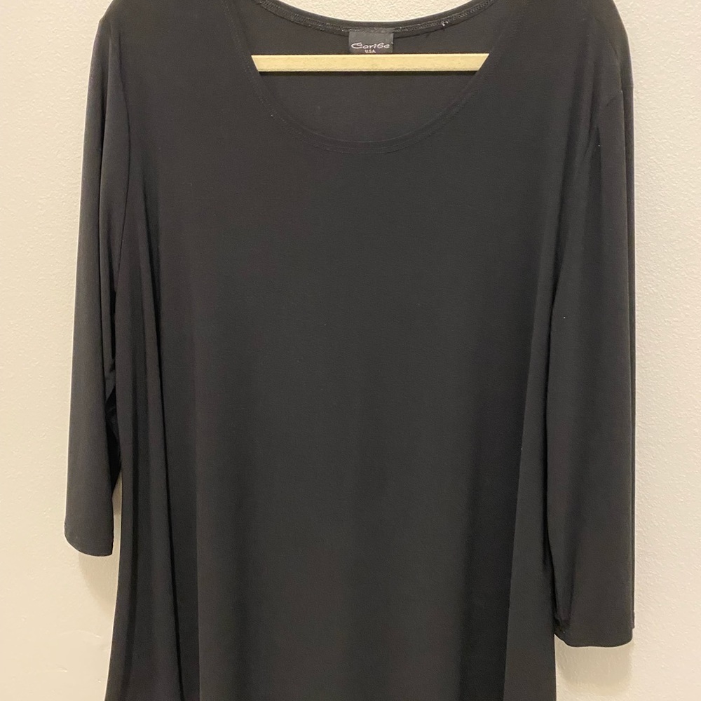 Caribe Black XL Ladies Blouse 3 Quarters Sleeve Rounded Neck - Picture 8 of 8